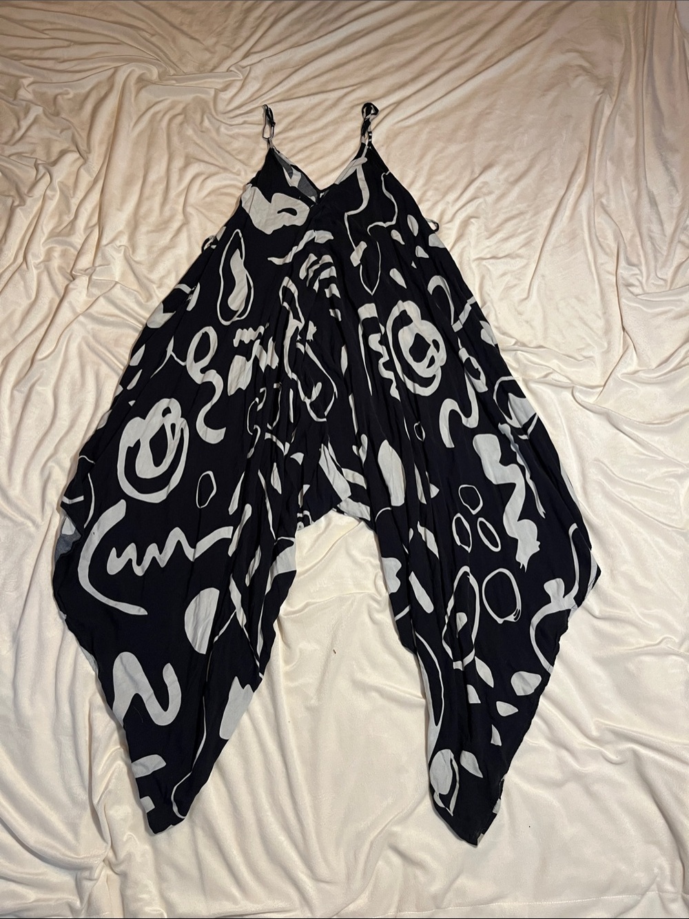 World Market Black & White Abstract Print Harem Jumpsuit